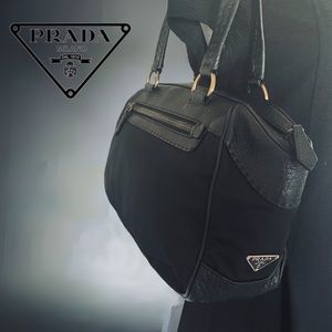 Authentic PRADA Black Leather Tessuto Nylon Handbag w Sleeper